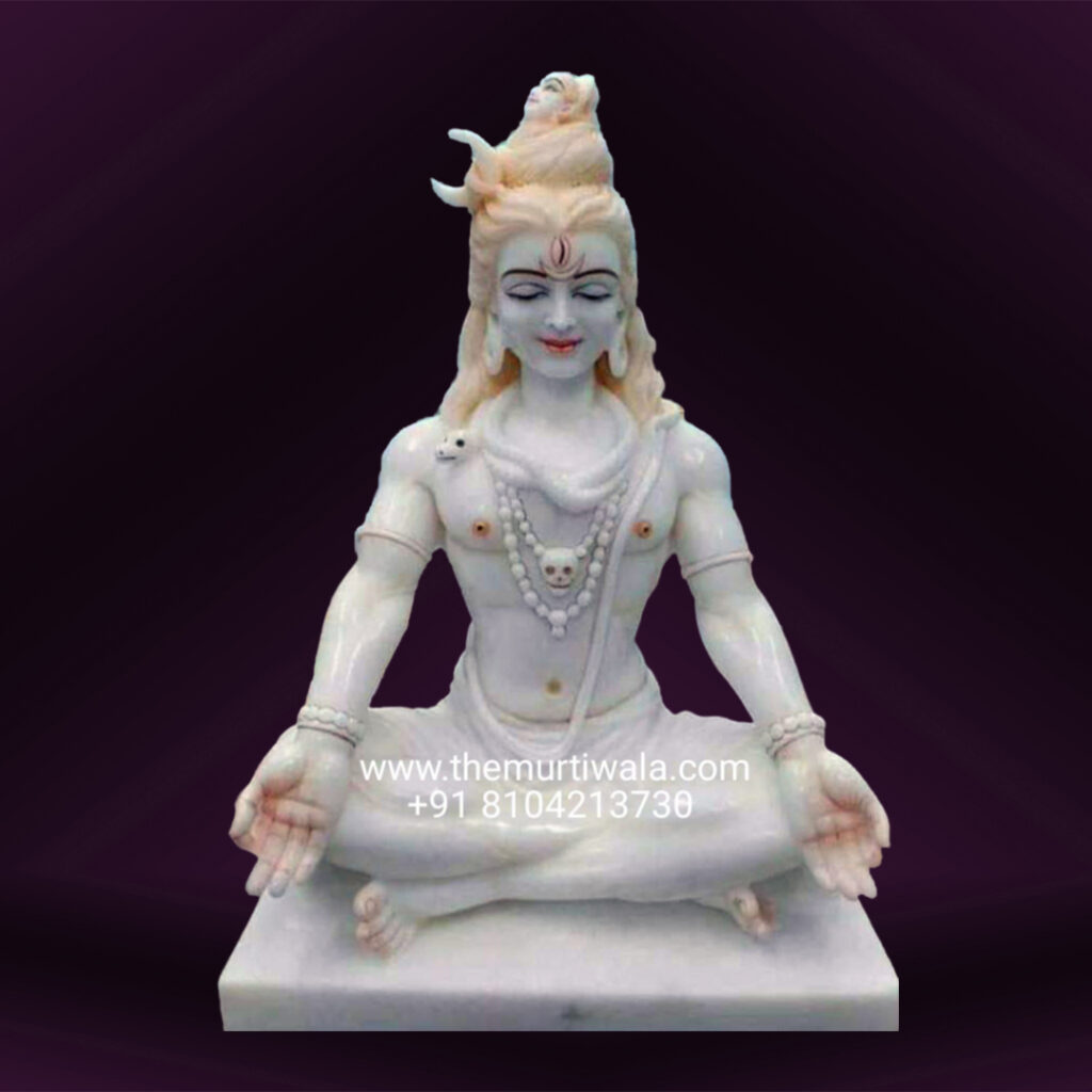 meditating lord shiva marble statue in white marble