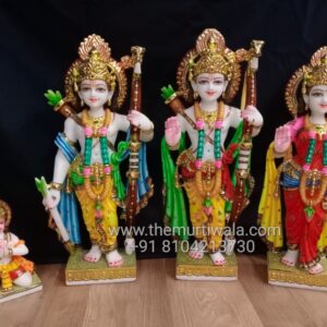 Painted Hindu Ram Darbar Standing Marble Statue