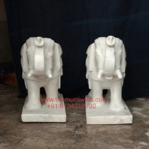 Pair of White Marble Elephant Statues