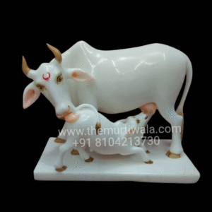 White Marble Cow Calf Statue
